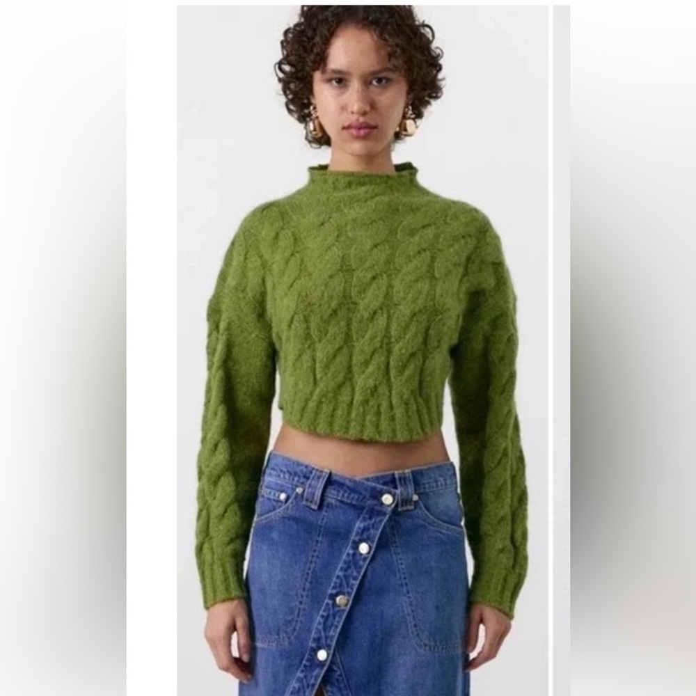 Cult Gaia x Gap Cropped Cable Knit Sweater - Calla Green, Size Medium